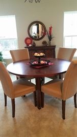Nice dining room table and 4 upholstered parsons chairs