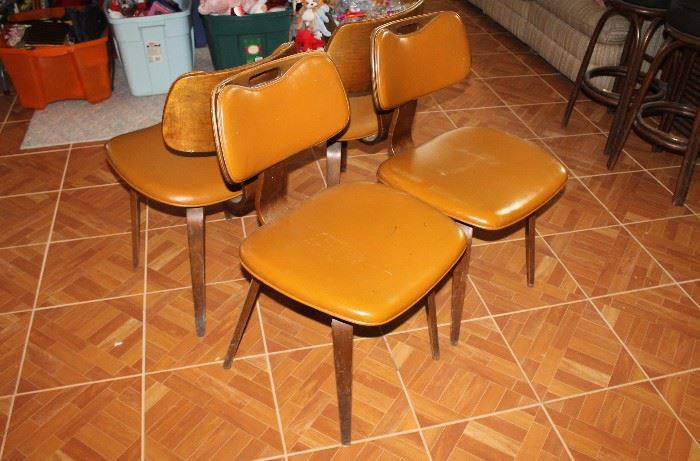 Set of 4 mid century bentwood Thonet chairs, vinyl intact, no tears