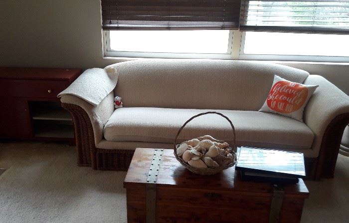 Wicker and fabric sofa