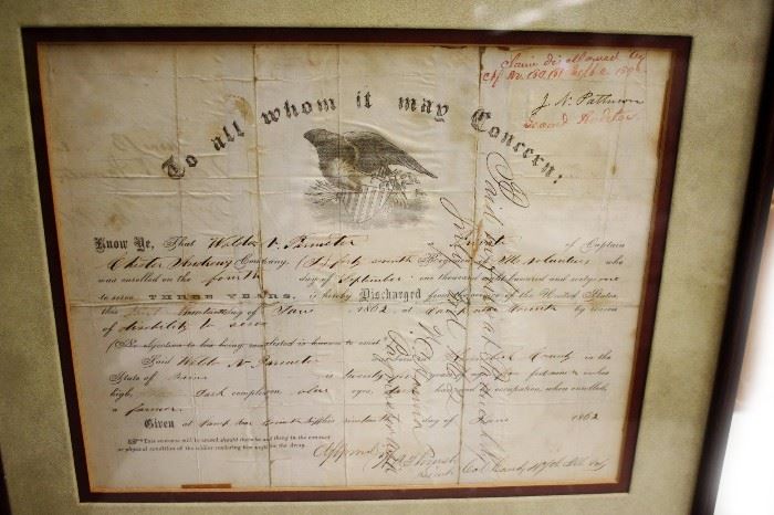 Honorable Discharge 1862 document