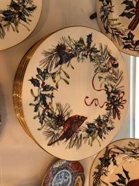 Lenox China "Winter Greetings" Pattern, sold by the piece.  Dinner Plates, 2 Luncheon Accent Plates, and Salad Plates available 