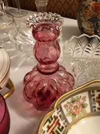 19th C. Cranberry Glass Diamond Quilted Vase