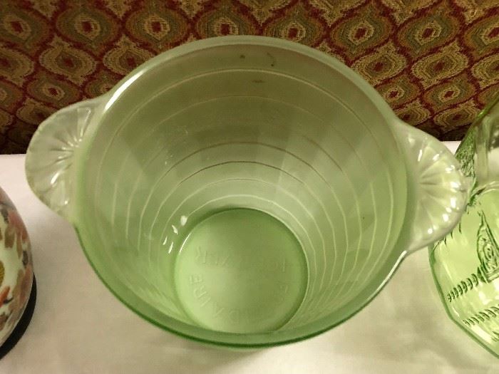 Block Optic Green Depression Glass Ice Bucket