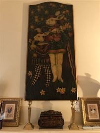 Large Wall Plaque of Anthropomorphic Bunnies, approx 4 ft tall  