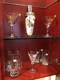 Assorted Martini Glasses, and barware