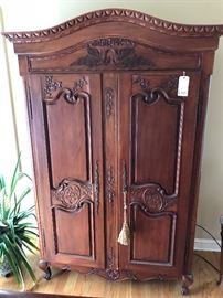 Continental Carved Mahogany Armoire 
