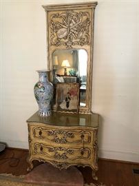 1960's era Italianate Two Drawer Commode with Matching Mirror