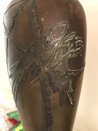Art Deco Cast Metal Vase with Parrot Motif 