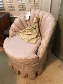 Damask Upholstered Channel Back Vanity Chair