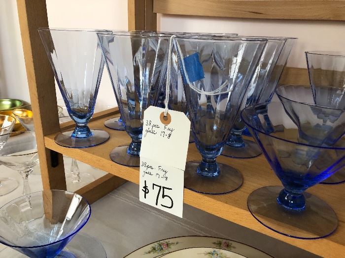 Vintage Blue Fry Glass Stemware 