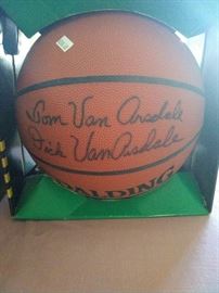 The basketball is signed by the twins Dick Van Arsdale and Tom Van Arsdale, of the Detroit Pistons and Phoenix Suns.  

