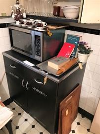 Vintage painted Kitchen Cabinet ~ Vintage Rolling Pin ~ Vintage Cooks Books