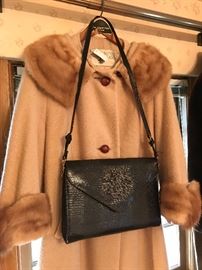 Vintage Cloth Coat With Mink Collar And Cuffs ~ Vintage Hand Bag