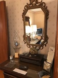 Gold Wall Mirror ~ Oil Lamp ~Jewelry Box