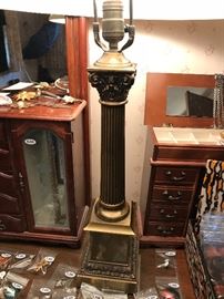 Vintage Brass Column Lamp With Shade