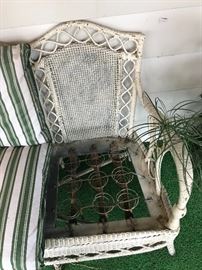 Old White Wicker Sofa With Newer Cushion