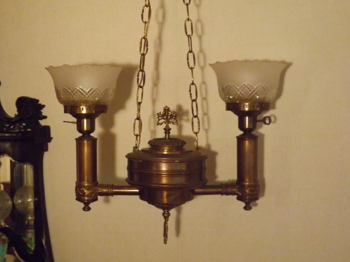 Brass gas Ceiling Fixture with Chimneys no tpictured