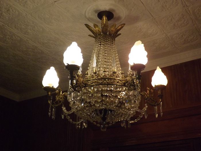 French Empire Griffin Crystal Chandelier with Flame Shades