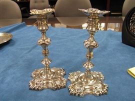 Pair Mid 19c English Silverplated Candlesticks