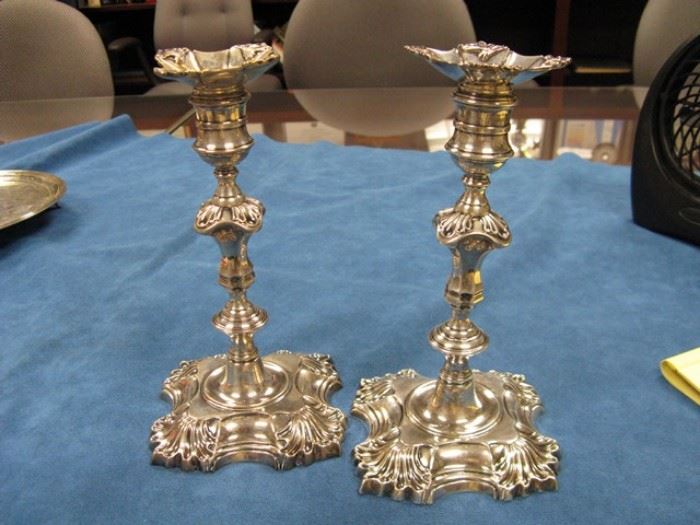 Pair Mid 19c English Silverplated Candlesticks