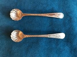Pair English Coin Silver Bright Cut Salt Spoons