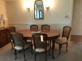 Mid 20c Kindel French Provincial Style Dining Table and Six Chairs