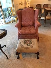 Charming Dusty Rose Wing Chair and English Ottoman