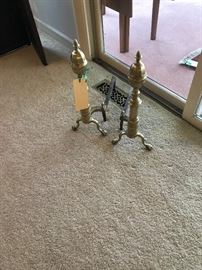 Early American Brass Andirons (AM, maker's mark)