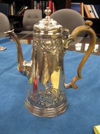 1719 George I Sterling Silver Coffee Pot with Later Floral and Foliate Chasing
