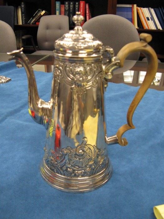 1719 George I Sterling Silver Coffee Pot  with Later Floral and Foliate Chasing