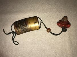 Red Lacquered Wooden Netsuke w/ Inro