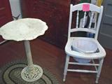 Cast Iron Bird Bath and Antique Chair Planter