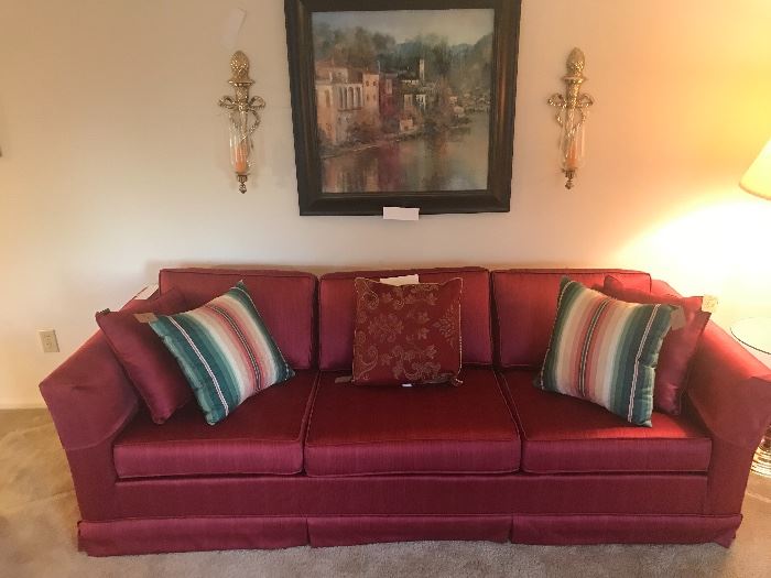 Vintage Cranberry Upholstered Sofa ~ In Great Condition ~ Mid Century