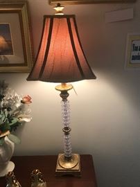 Crystal And Brass Table Lamp With Shade