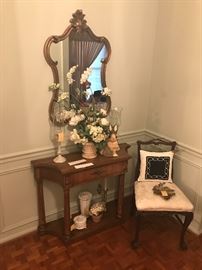 Thomasville Console Table ~ Wall Mirror ~ Vintage Side Chair With Ball & Claw Feet