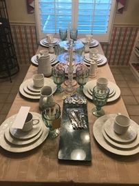 Assorted Glassware, Crystal And China ~ Arthur Court Metal Rabbit / Bunnies Green Marble Cutting Board With Four Spreaders