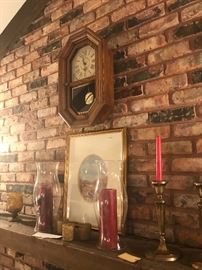 Assorted Brass Candle Sticks ~ Framed Prints ~ Wall Clock