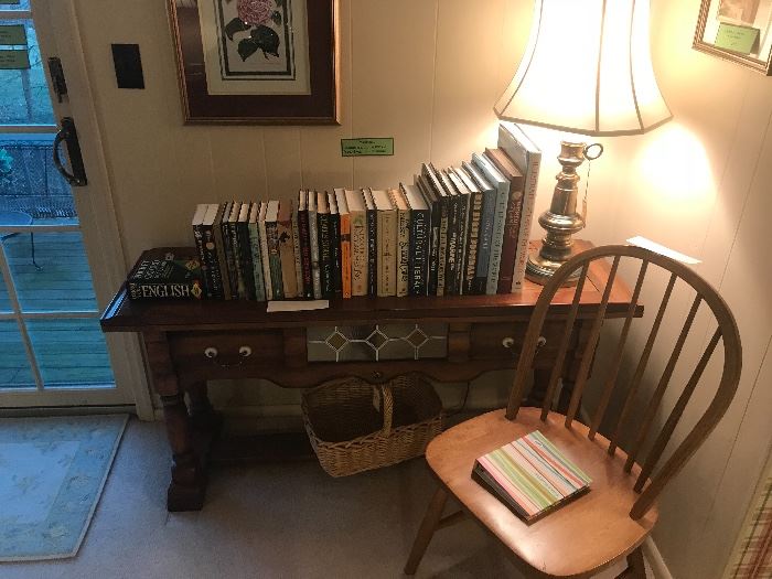 Assorted Books ~ Wooden And Leaded Glass Console Table