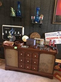 console stereo, board games, oil lamps and more