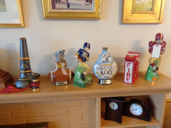 Fun vintage decanters! (Firefighter Chief's bullhorn decanter at left.)