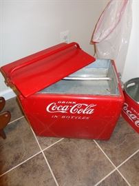 Vintage Coca Cola cooler/ice chest with removable food tray and original lid. 