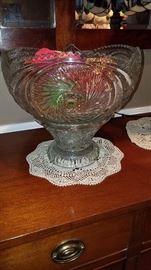 Impressive Pressed Glass Footed Punch Bowl