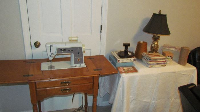 Sewing Machine, Sewing Supplies, Lamp, Craft supplies
