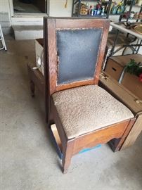 antique chairs in garage