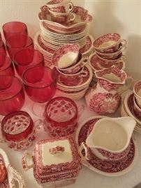 ruby glass, masons china