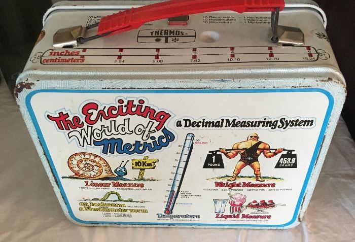 "THE EXCITING WORLD OF METRICS" VINTAGE LUNCH BOX W/THERMOS