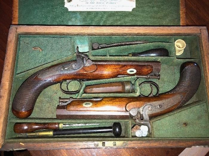 Complete Set of Henry Tatham Dueling Pistols - c 1849 - including original receipt