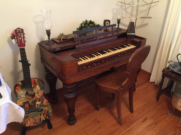 Civil War Era Rosewood square baby grand piano with ivory keys