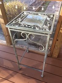 WROUGHT IRON & GLASS PLANT STAND
