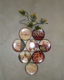 Grapes on vine motif, painted metal wall décor, 18" x 30"